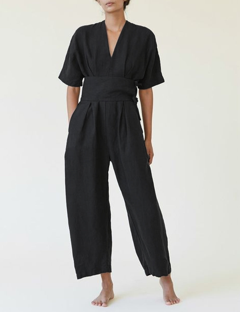 Vintage-Jumpsuit aus Leinen mit Gürtel 