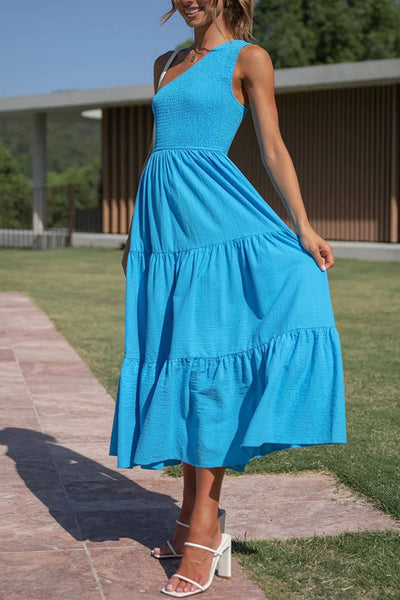 Off-Shoulder Sleeveless Layered Ruched Dress