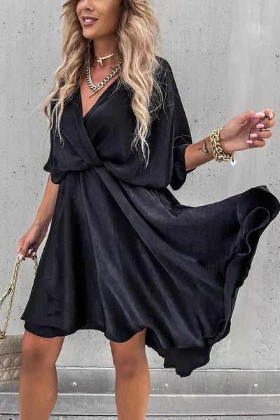 Tell You Something Batwing Sleeve Satin Dress