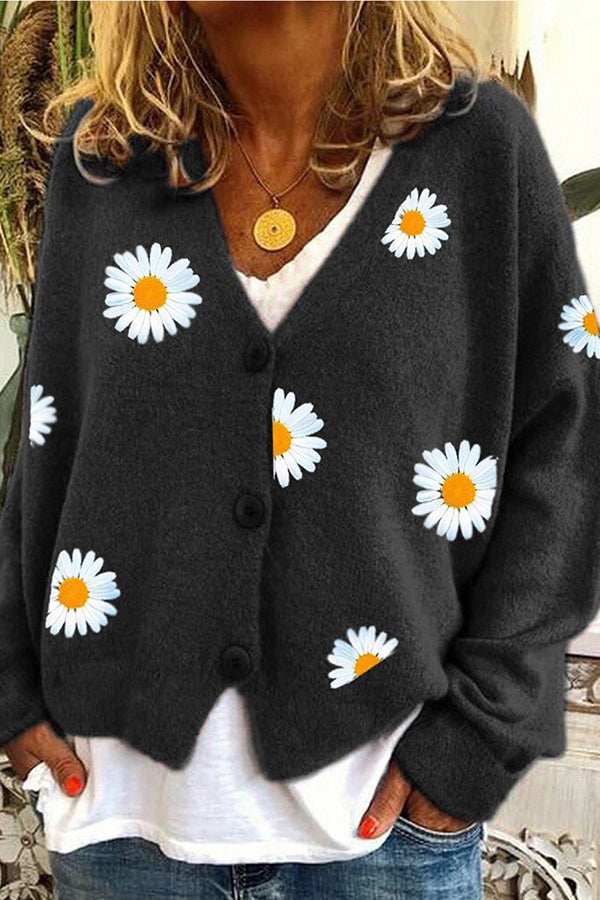 Cardigan femme pull chrysanthème