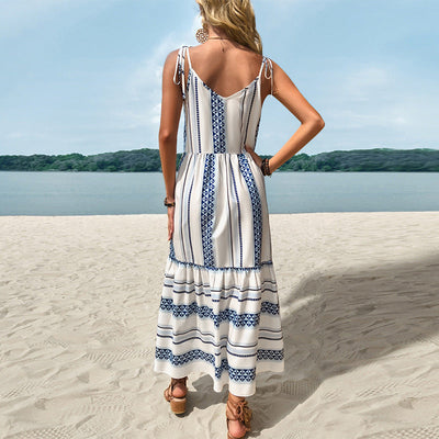 Open-Back Striped Casual Dress