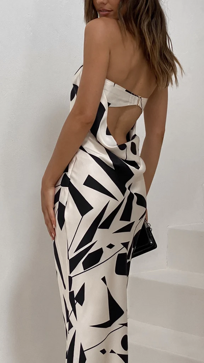 Geometric Print Off Shoulder Maxi Dress