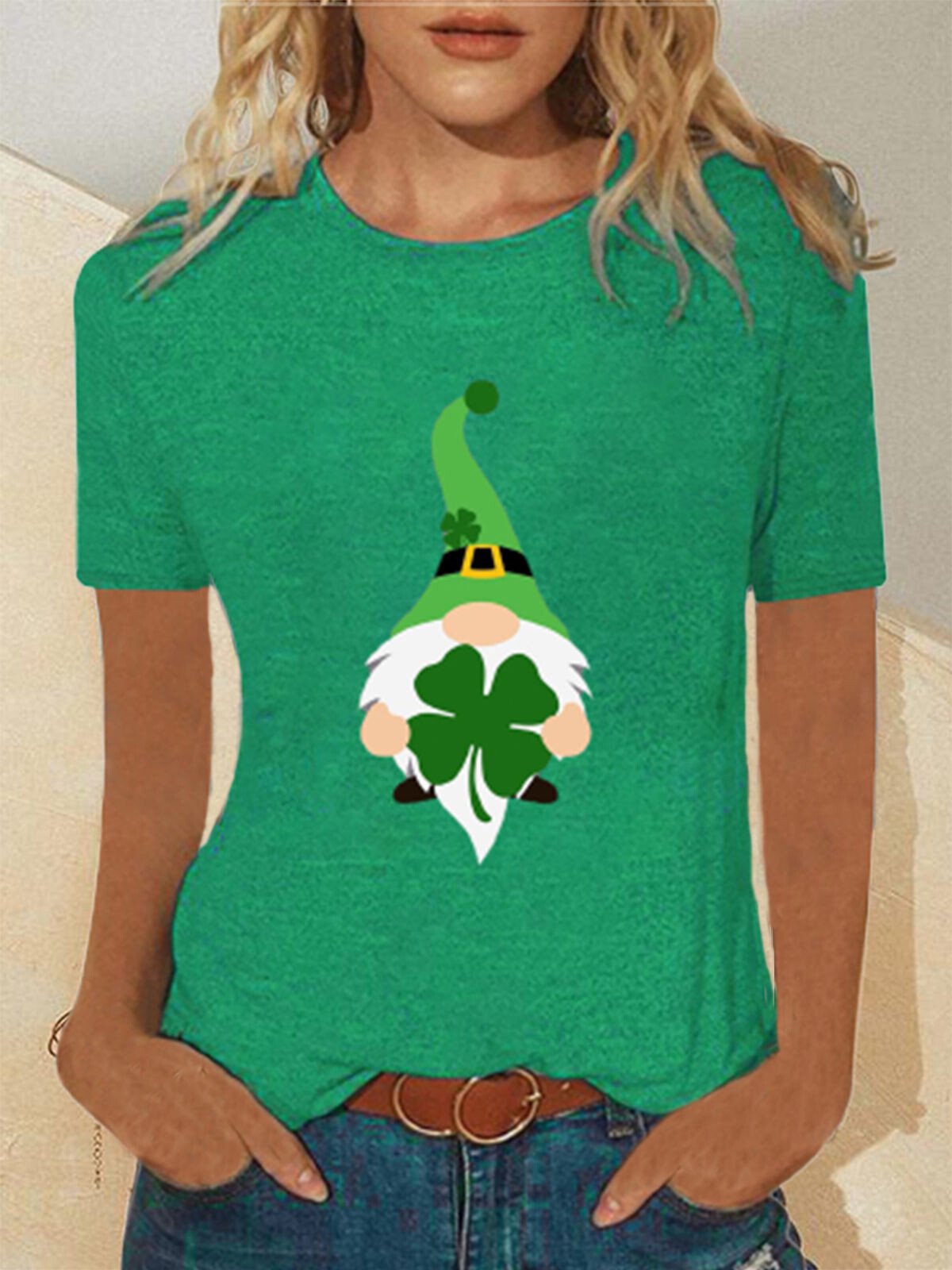 Women's St. Patrick's Day Print Loose Short Sleeve Tee