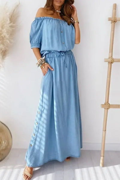 Off Shoulder Frill Hem Top & Maxi Skirt Sets