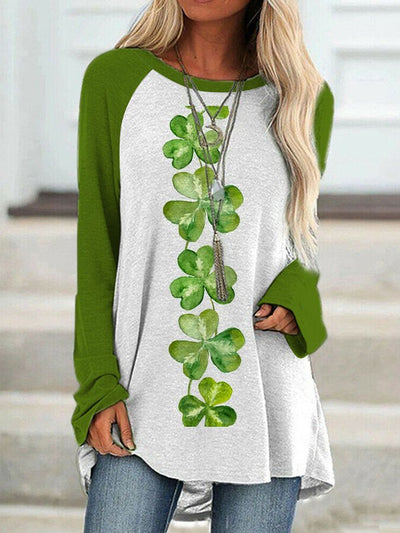 Lockeres Langarm-T-Shirt mit St. Patrick's Day-Aufdruck für Damen 