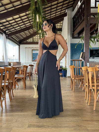 Rückenfreies, Cut-Out-Urlaubs-Maxi-Unterkleid mit Schnürung