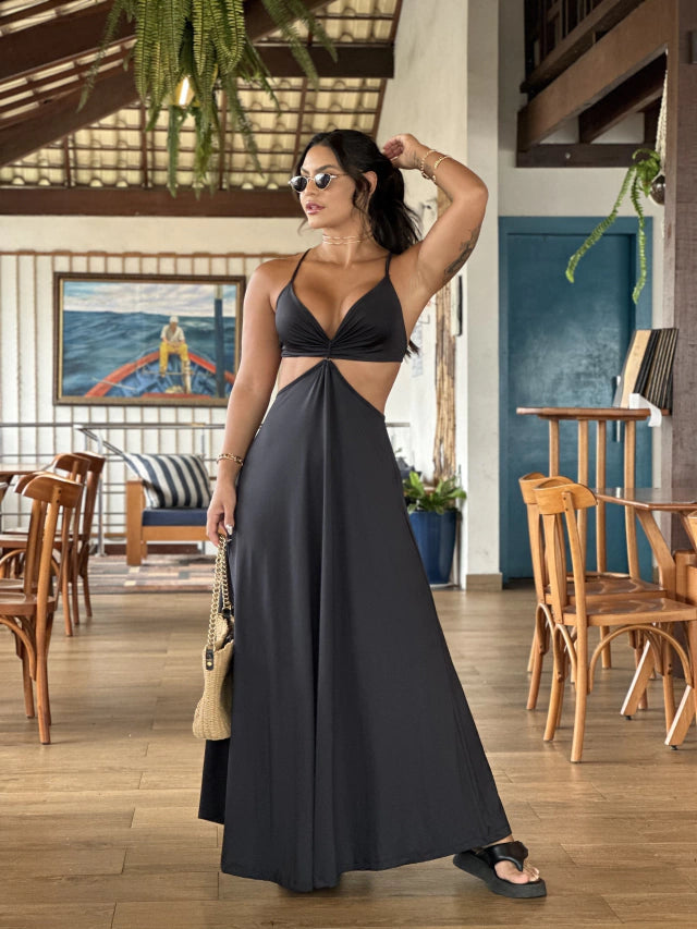 Rückenfreies, Cut-Out-Urlaubs-Maxi-Unterkleid mit Schnürung