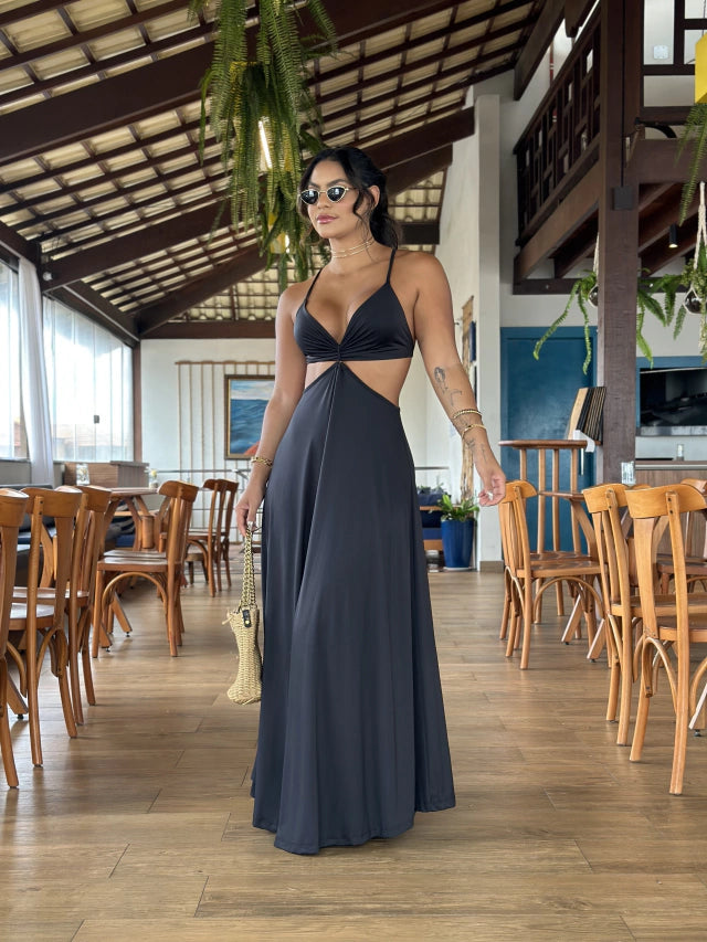 Lace Up Backless Cut-Out Vacation Maxi Slip Dress