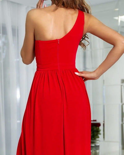 Casual Solid Color One Shoulder Slit Dress