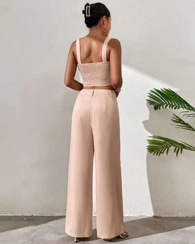 Sleeveless suspender top wide leg pants set