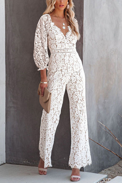 Lantern Sleeve Lace Jumpsuit