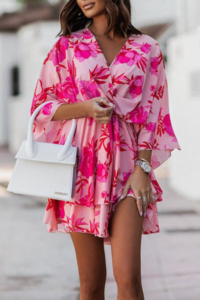 Printed Doll Sleeves Mini Dress