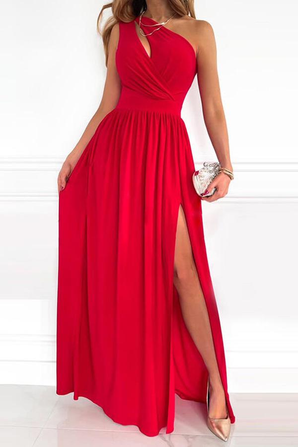 Einfarbiges, einschultriges Party-/Elegantes Maxikleid