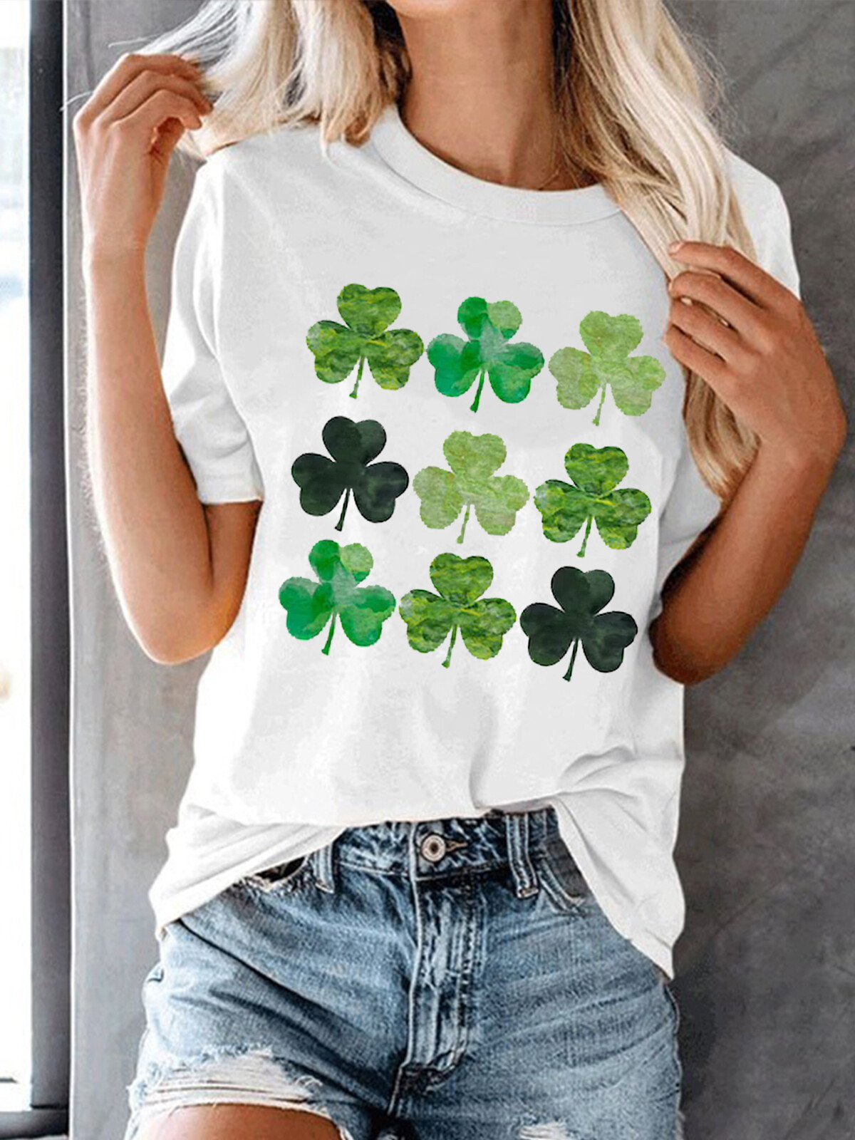 T-shirt décontracté à imprimé trèfle de la Saint-Patrick pour femmes 