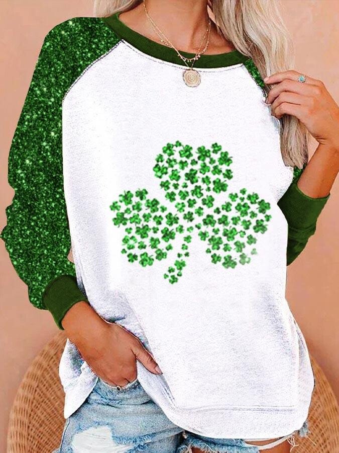 Damen Sweatshirt mit Rundhalsausschnitt und Kleeblatt-Motiv zum St. Patrick's Day 