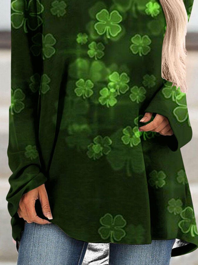 Four-Leaf Clover Gradient Print Long-Sleeve T-Shirt