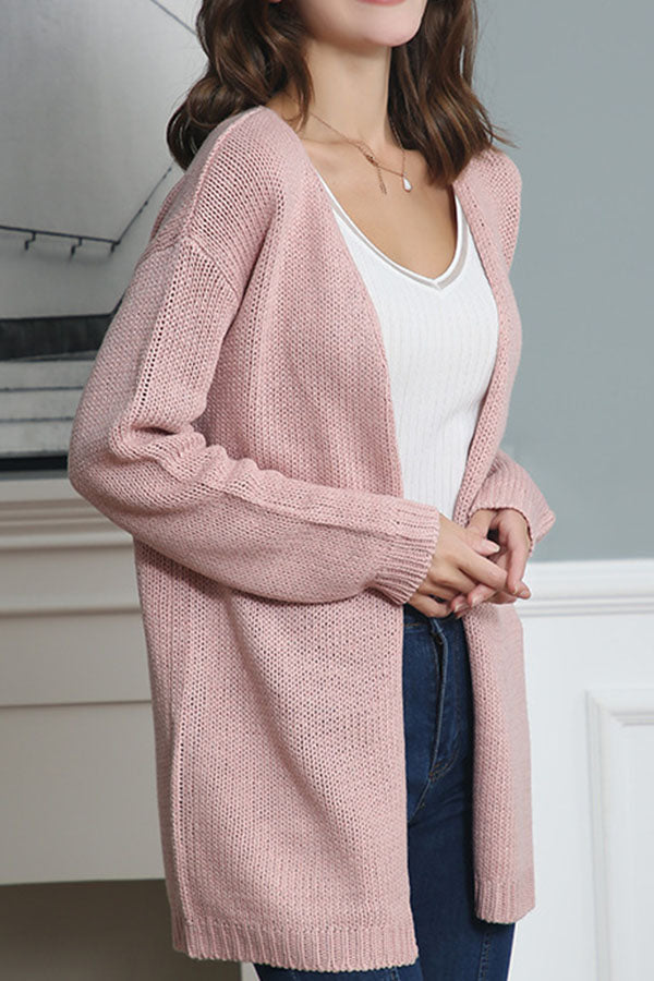 Pull cardigan en tricot à manches longues de couleur unie pour femme