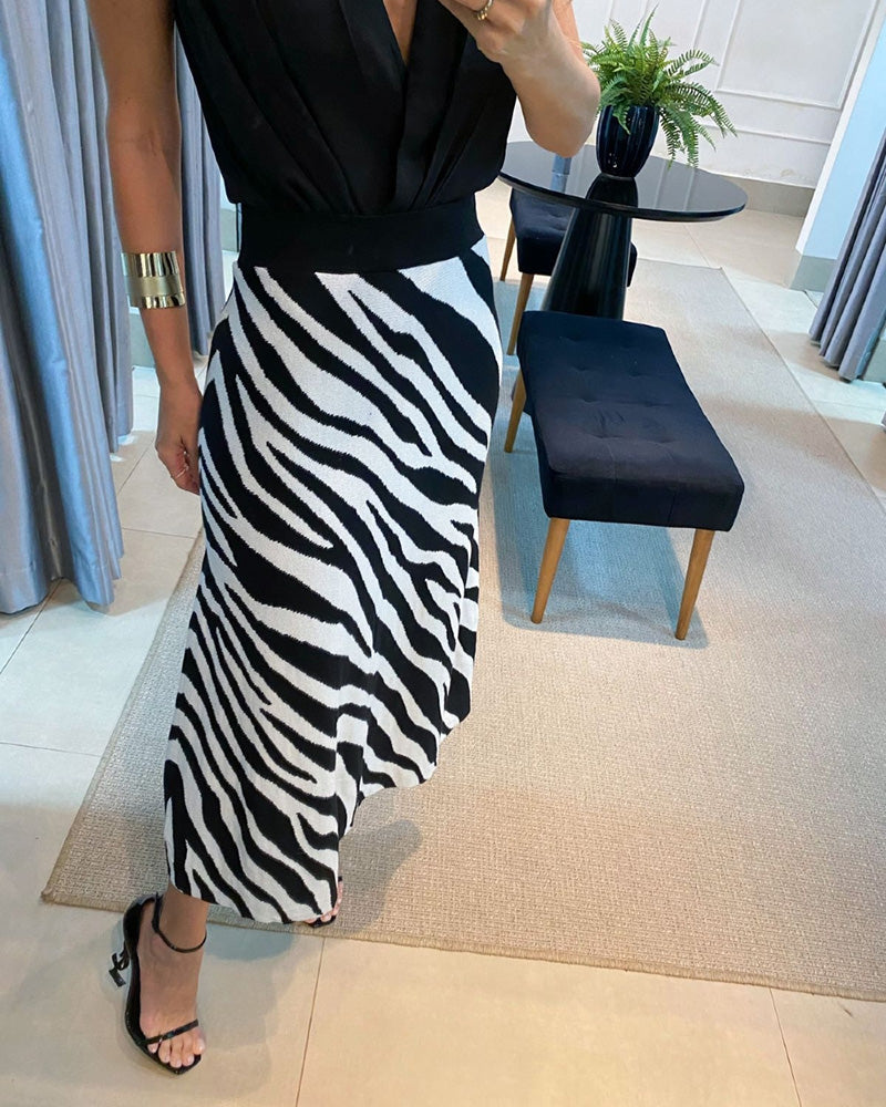 Fashion Zebra Print Skirt Suit