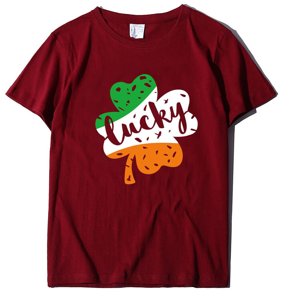 T-shirt ample à manches courtes imprimé lettres porte-bonheur de la Saint-Patrick pour femmes 