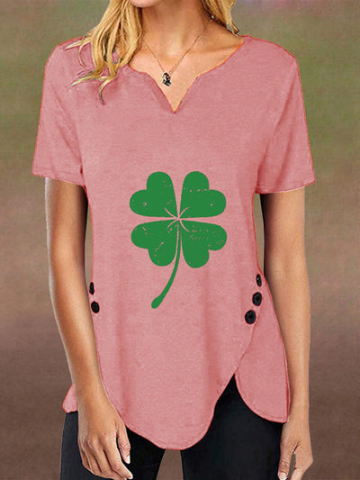 Kurzärmliges T-Shirt mit V-Ausschnitt und St. Patrick's Day-Aufdruck für Damen 