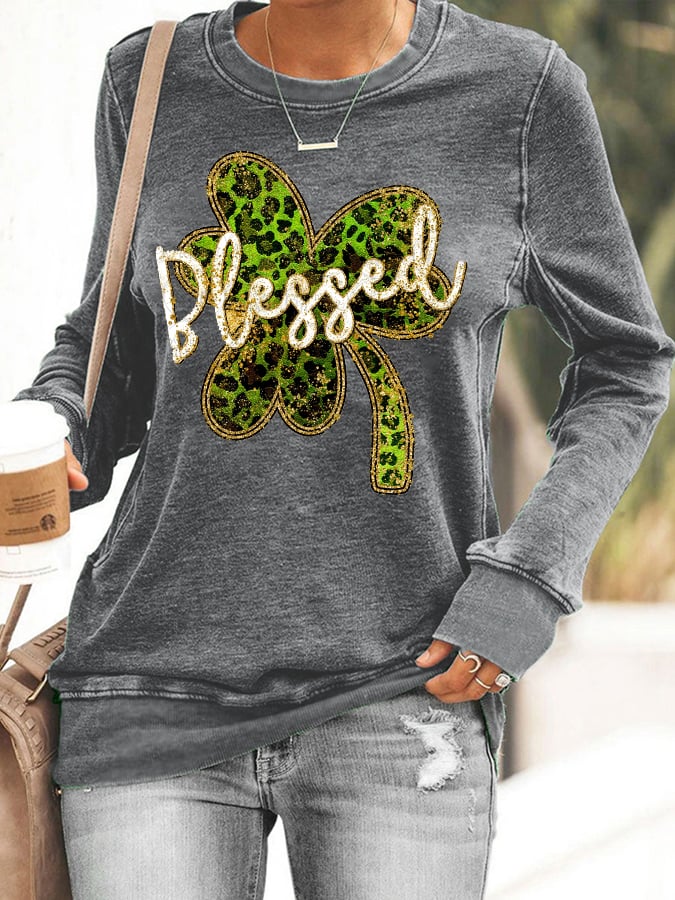 Sweatshirt mit Kleeblatt-Print für Damen zum St. Patrick's Day 