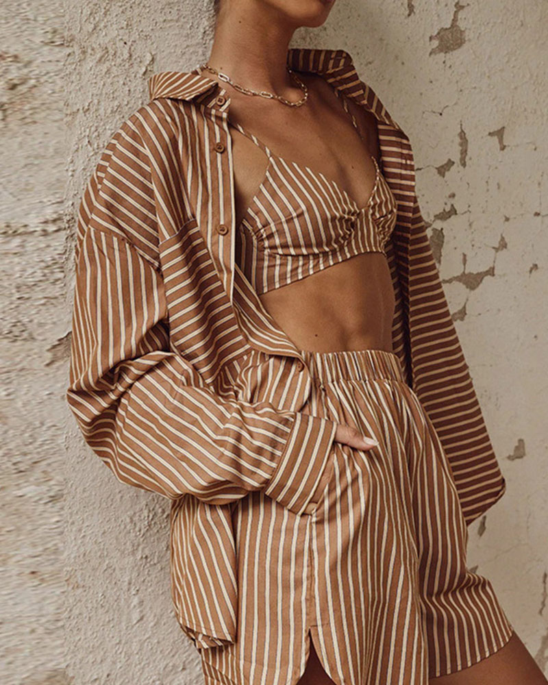 Summer Fashion Striped Three Piece Set