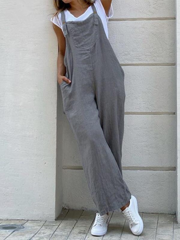 Strap Solid Color Long Jumpsuit