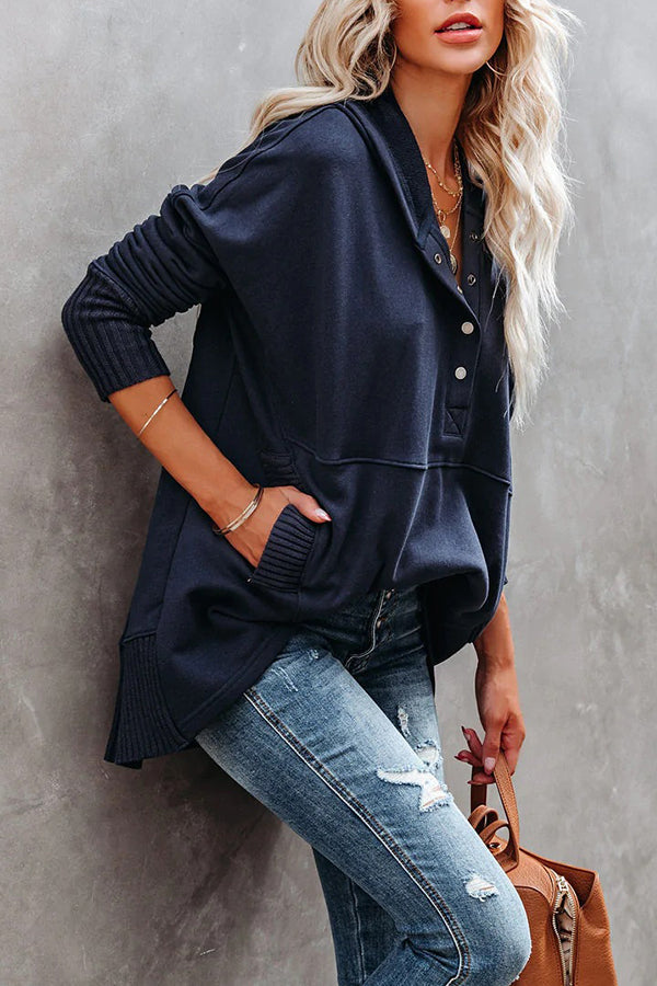 Women's New V-Neck Hooded Irregular Sweater