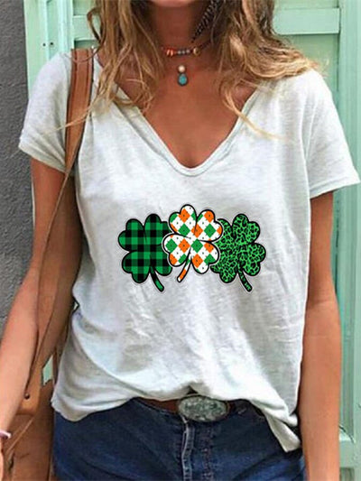 T-shirt à col en V Shamrock pour femmes de la Saint-Patrick 