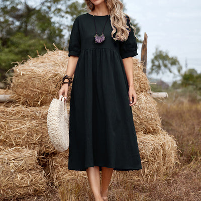 Casual Solid Color Loose Waist Midi Dress