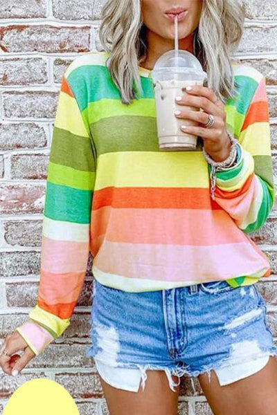 Candy Striped Long Sleeves Pullover Top