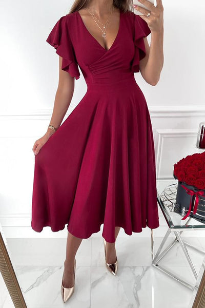 Ruffle Sleeves Midi Dress