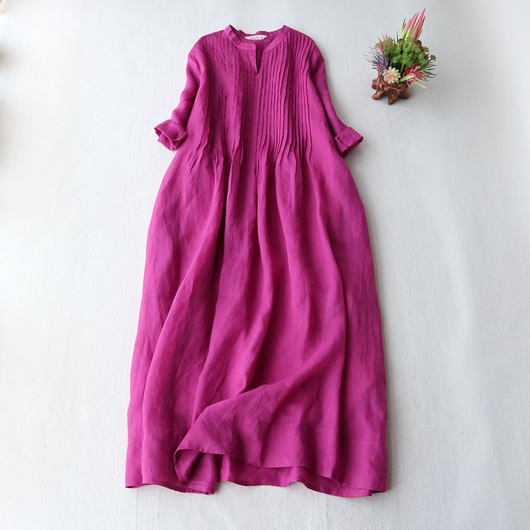 Robe ample plissée en accordéon de couleur unie 