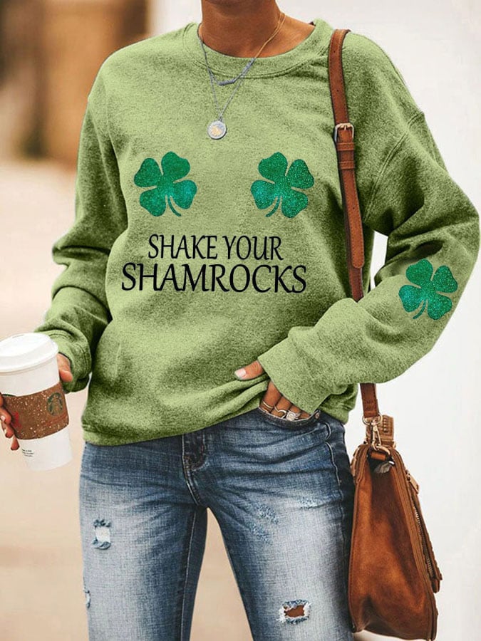 Sweat-shirt décontracté imprimé Shake Your Shamrocks pour femmes 