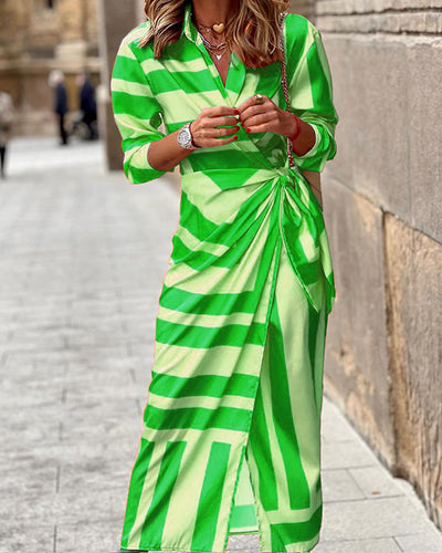 Sexy Cardigan Lace-up Striped Print Dress