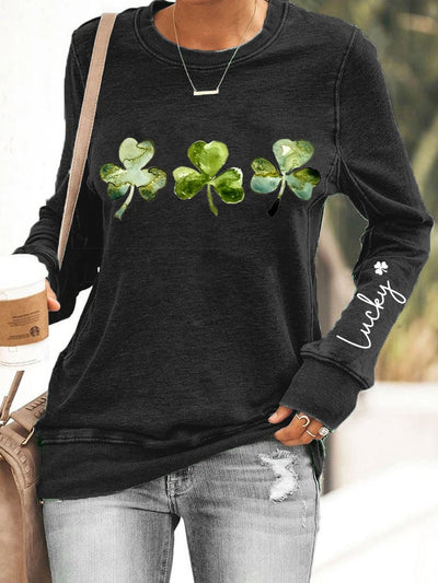 Sweatshirt mit „Lucky Shamrock“-Print für Damen 