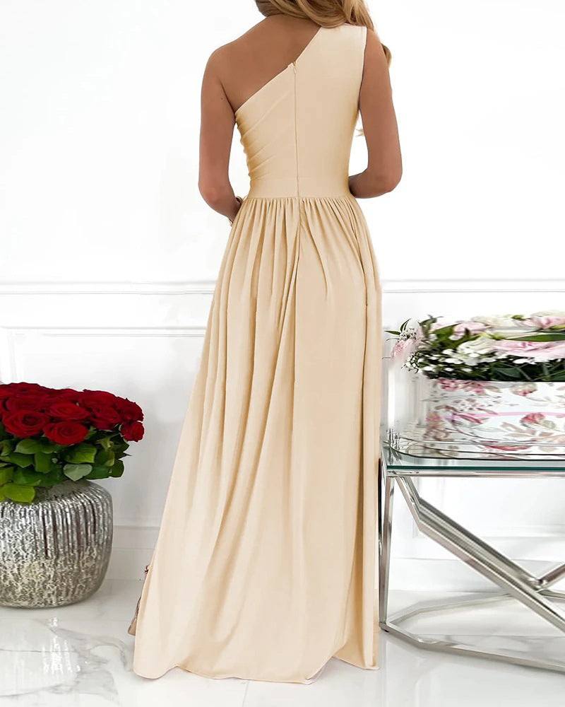 Einfarbiges One-Shoulder-Cut-Out-Kleid 