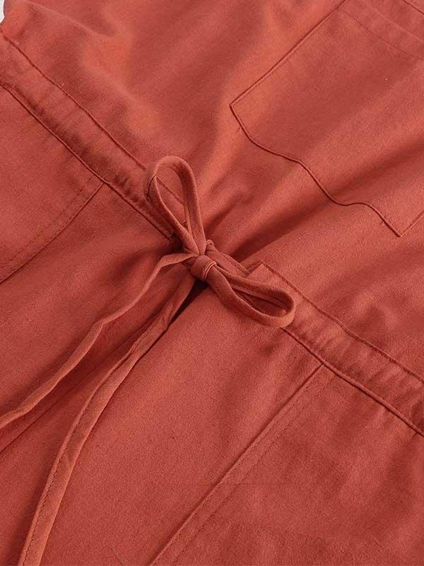 Pantalon ample à bretelles décontracté en coton de couleur unie pour femmes 