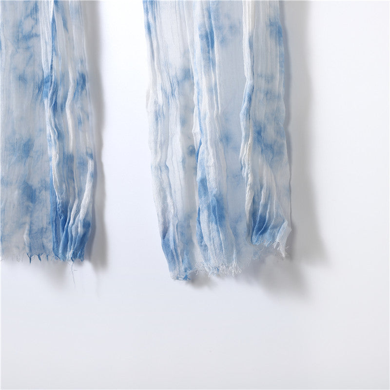 Hand-gradient Tie-dye Pleated Ink Blue Scarf