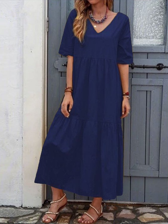 Robe décontractée à col en V et panneau froncé pour femme 