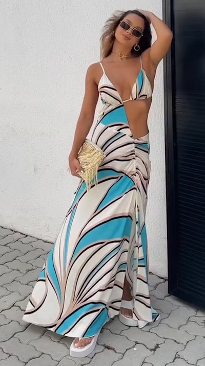 BRIZO Backless Cut-Out Maxi Split Dress