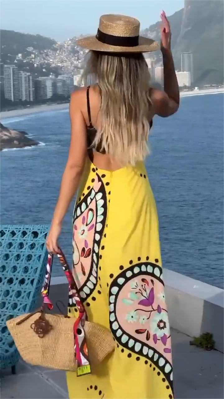 Color Contrast Boho Vacation Maxi Slip Dress