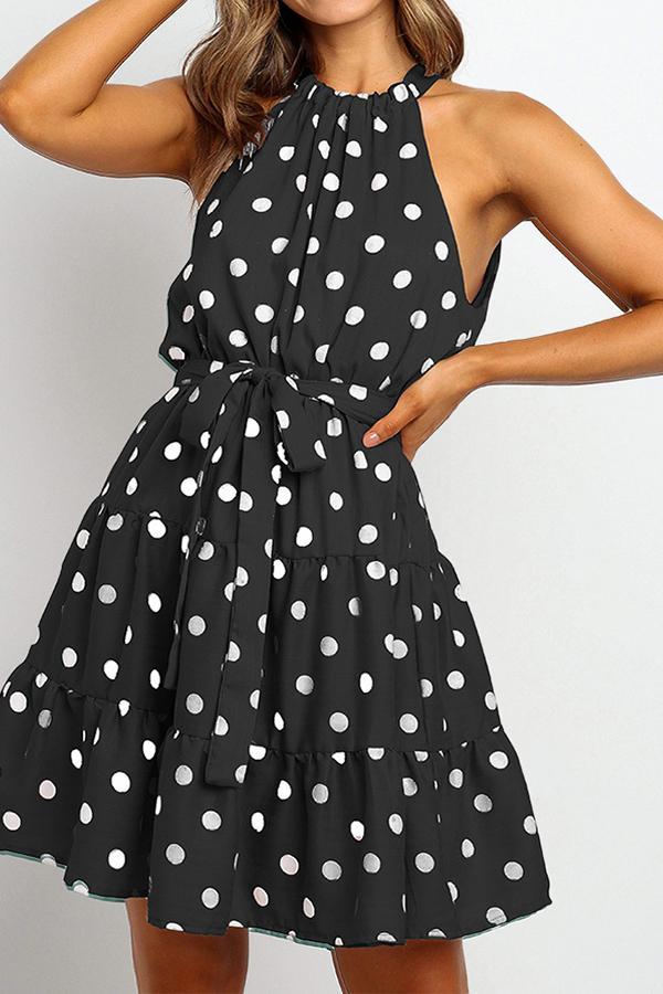 Polka Dot Halter Neck A-line Mini Dress (3 Colors)