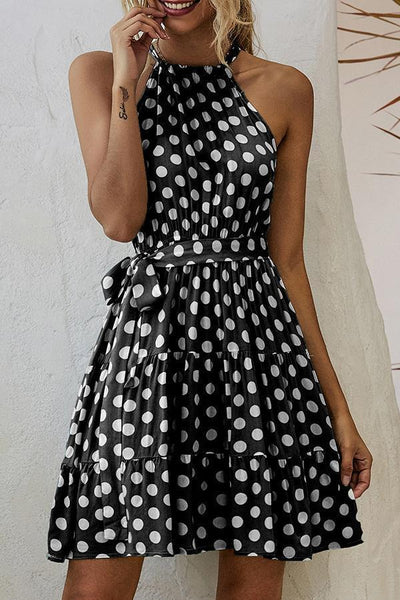 Polka Dot Halter Neck A-line Mini Dress (3 Colors)