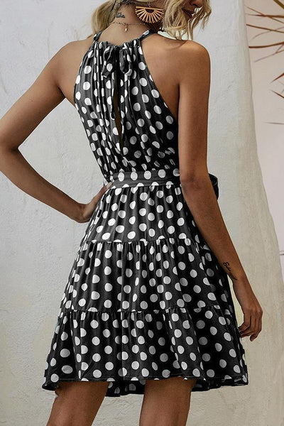 Polka Dot Halter Neck A-line Mini Dress (3 Colors)