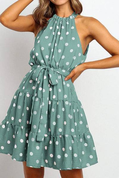 Polka Dot Halter Neck A-line Mini Dress (3 Colors)