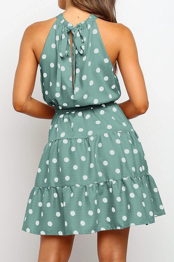 Polka Dot Halter Neck A-line Mini Dress (3 Colors)