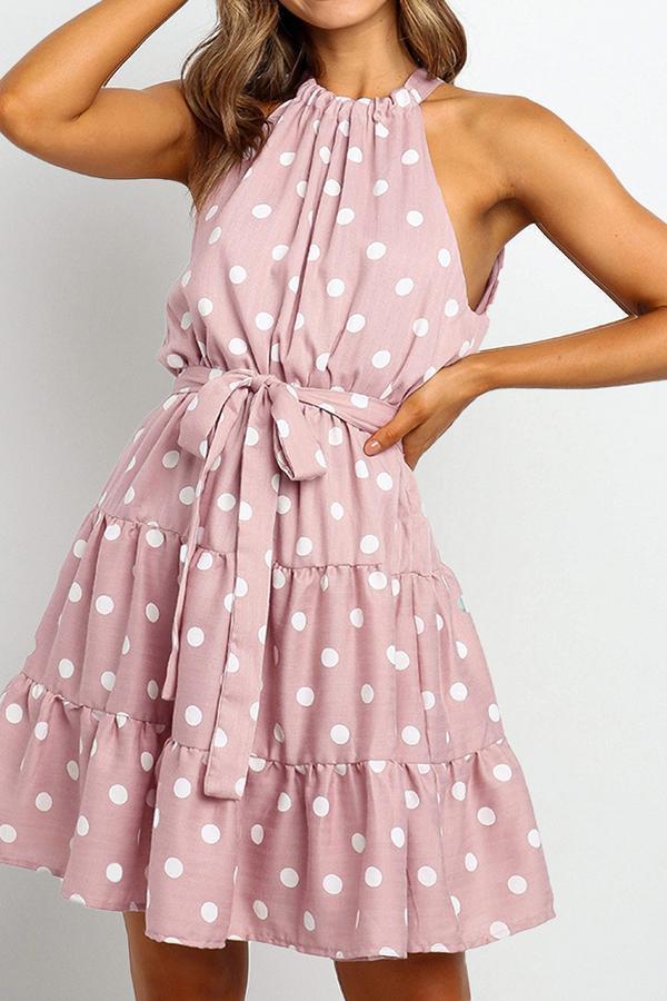 Polka Dot Halter Neck A-line Mini Dress (3 Colors)