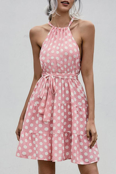 Polka Dot Halter Neck A-line Mini Dress (3 Colors)