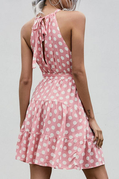 Polka Dot Halter Neck A-line Mini Dress (3 Colors)